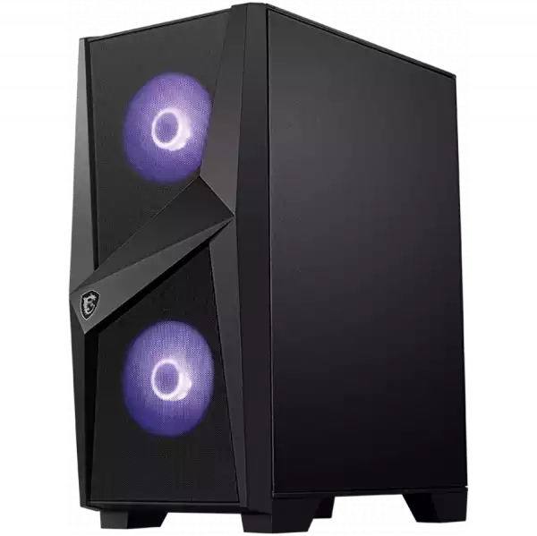 MSI MAG FORGE 100M, Mid-Tower, ATX/Micro-ATX/Mini-ITX, 2x USB 3.2 Gen 1 Type-A, 1x Audio/1x Mic, RGB Hub, RGB Button, 3x 120mm Fans (2x RGB), Mesh Front Panel, Tempered Glass