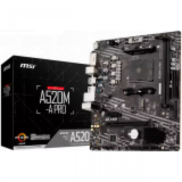 MSI Main Board Desktop A520M (AM4, 2xDDR4, 1xPCI-Ex16, 1xPCI-Ex1, M.2, 4xSATA3, 6xUSB3.2 Gen1, 6xUSB2.0, HD Audio, DVI-D, HDMI, GLAN) mATX Retail