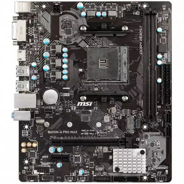 MSI Main Board Desktop B450M-A PRO MAX (SAM4, 2xDDR4, 1xPCI-Ex16, 1xPCI-Ex1,6 x USB3.2, 6 x USB2.0, 4xSATA III, M.2, DVI-D, HDMI, GLAN) mATX Retail