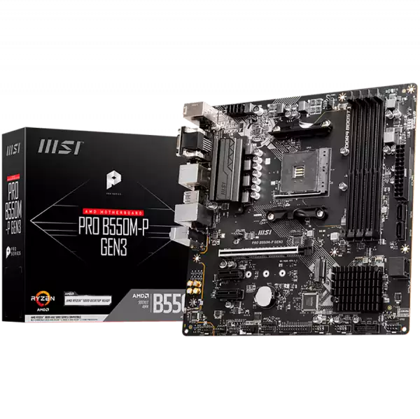 MSI Main Board Desktop PRO B550M-P  GEN3 (AMD B550 Chipset) AM4, 4xDIMM, 1xPCI-Ex16, 2xPCI-Ex1, 4 x USB3.2, 4 x USB2.0, 4x SATAIII, M.2, DVI-D, HDMI, VGA, mATX