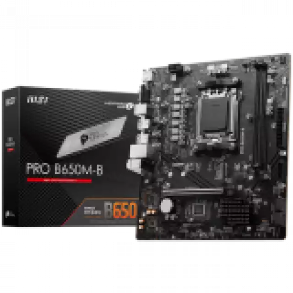 MSI Main Board Desktop PRO B650M-B (AM5, 2x DDR5, 1xHDMI, 1x VGA, 1x PCI-E x16, 1x PCI-E x1, 1x M.2, 4x SATA 6G, 6x USB 3.2 Gen1 Type A, 6x USB 2.0, 2.5G LAN) mATX
