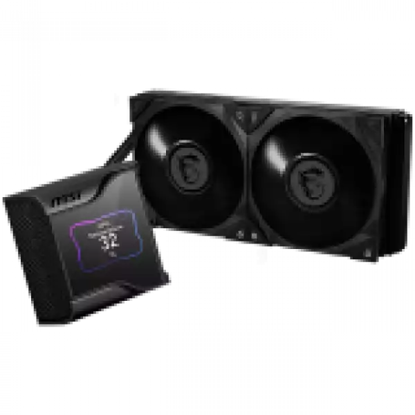 MSI MEG CORELIQUID S280 Liquid Cooler, 2x MEG SILENT GALE P14 1800rpm PWM Fans, 2.4” Customizable IPS Display, VRM Fan, Intel LGA 115x/1200/1700/2011/2066, AMD AM5/AM4/AM3+/AM3/AM2+/AM2/FM2+/FM2/FM1, 5Y Warranty