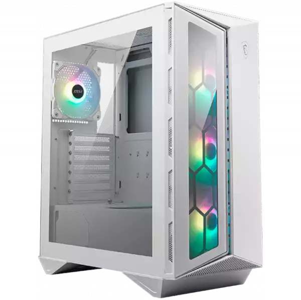 MSI MPG GUNGNIR 110R WHITE, Mid-Tower, ATX/Micro-ATX/Mini-ITX, 2x USB 3.2 Gen 1 Type-A, 1x USB 3.2 Gen 2x2 Type-C, 1x Audio/1x Mic, ARGB Hub, RGB Button, 4x 120mm ARGB Fans, Glass Front Panel, 4mm Tempered Glass
