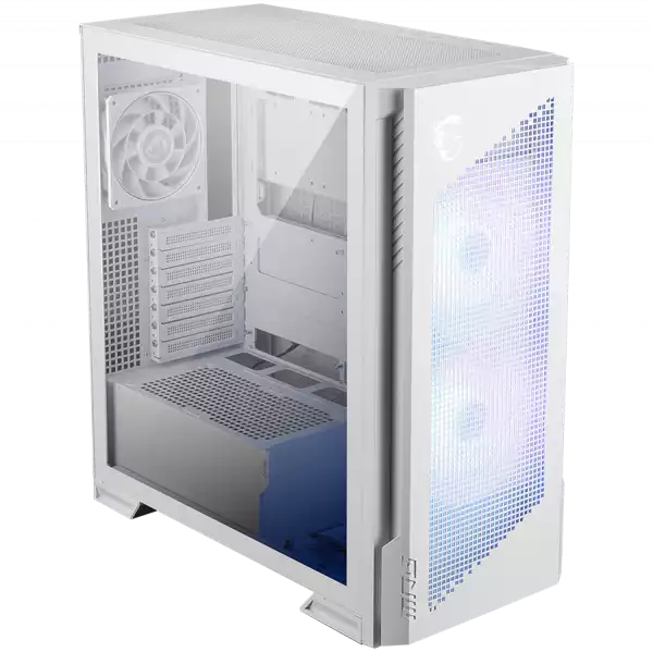 MSI MPG VELOX 300R AIRFLOW PZ WHITE, Mid-Tower, E_ATX/ATX(Back-connect supported)/M-ATX/ITX, 2x USB 3.2, 1x USB Type-C 20Gbs, 1x Audio/Mic, LED Button, ARGB Fan Hub, 2x 160mm ARGB + 1x 120mm Black Dual Layer Blades Fans, Mesh Panel, Tempered Glass