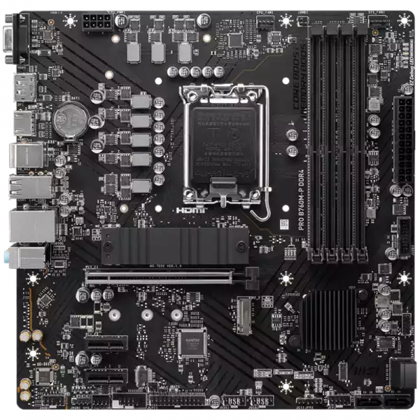 MSI PRO B760M-P DDR4, mATX, Socket 1700, Dual Channel DDR4 4800(OC)MHz, 1x PCIe x16 slots, 2x M.2 slots, 1x HDMI, 1x DP, 1x VGA, 1x USB 3.2 Gen 2 Type-C, 1x USB 3.2 Gen 1, 4x USB 2.0, 7.1 HD Audio, 1Gbps LAN, 3Y MSI PRO B760M-P DDR4, mATX, Socket 1700, Dual Channel DDR4 4800(OC)MHz, 1x PCIe x16 slots, 2x M.2 slots, 1x HDMI, 1x DP, 1x VGA, 1x USB 3.2 Gen 2 Type-C, 1x USB 3.2 Gen 1, 4x USB 2.0, 7.1 HD Audio, 1Gbps LAN, 3Y