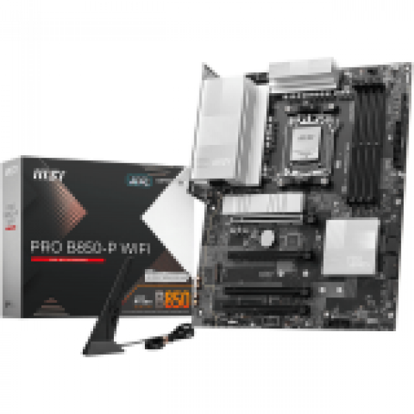 MSI PRO B850-P WIFI, ATX, Socket AM5, 4x DDR5 Dual Channel DDR5 up to 8200(OC)MHz, 4x PCIe 3.0 16 slots, 3x M.2 slots, 4x USB 2.0, 1x USB 5Gbps, 1x USB 10Gbps, 2x USB 10Gbps Type-C, HDMI, 7.1 HD Audio, 5G LAN, WiFI 7, BT, 3Y MSI PRO B850-P WIFI, ATX, Socket AM5, 4x DDR5 Dual Channel DDR5 up to 8200(OC)MHz, 4x PCIe 3.0 16 slots, 3x M.2 slots, 4x USB 2.0, 1x USB 5Gbps, 1x USB 10Gbps, 2x USB 10Gbps Type-C, HDMI, 7.1 HD Audio, 5G LAN, WiFI 7, BT, 3Y