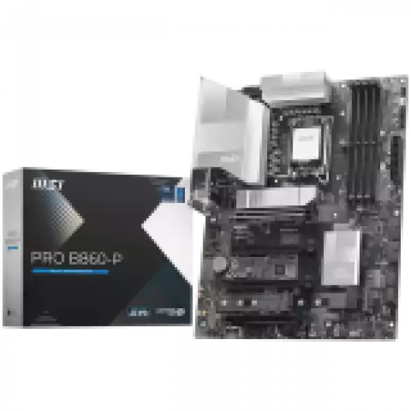 MSI PRO B860-P, ATX, LGA 1851, 4x DDR5 Dual Channel DDR5 up to 8600(OC)MHz, 4x PCIe x16 slot, 3x M.2 slot, 4x USB 2.0, 2x USB 5Gbps, 2x USB 10Gbps, 1x USB 40Gbps Type-C, HDMI, DP, 7.1 HD Audio, 5G LAN, 3Y MSI PRO B860-P, ATX, LGA 1851, 4x DDR5 Dual Channel DDR5 up to 8600(OC)MHz, 4x PCIe x16 slot, 3x M.2 slot, 4x USB 2.0, 2x USB 5Gbps, 2x USB 10Gbps, 1x USB 40Gbps Type-C, HDMI, DP, 7.1 HD Audio, 5G LAN, 3Y