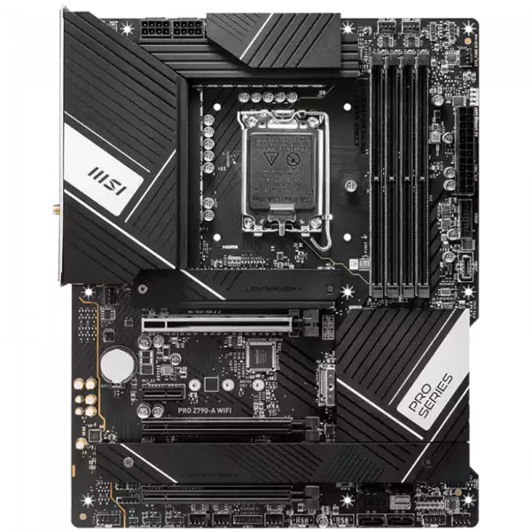 MSI PRO Z790-S WIFI , LGA 1700, INTEL Z790, 4xDDR5, Dual Channel DDR4 up to 7200+(OC)MHz, 3.0 x16 slot, 2x M.2 slots, 1x USB 3.2 Gen 2 (Type-C), 2x USB 3.2 Gen 1, 4x USB 2.0, 1x HDMI, 4x EZ Debug LED, 2.5G LAN, 7.1 Audio, ATX, 3y