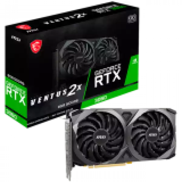 MSI Video Card Nvidia GeForce RTX 3060 VENTUS 2X 8G OC, 8GB GDDR6, 128-bit, 15 Gbps Effective Memory Clock, 1807 MHz Boost, 3584 CUDA Cores, PCIe 4.0, 3x DisplayPort 1.4a, HDMI 2.1, RAY TRACING, Dual Fan, 550W Recommended PSU, Metal Backplate, 3Y MSI Video Card Nvidia GeForce RTX 3060 VENTUS 2X 8G OC, 8GB GDDR6, 128-bit, 15 Gbps Effective Memory Clock, 1807 MHz Boost, 3584 CUDA Cores, PCIe 4.0, 3x DisplayPort 1.4a, HDMI 2.1, RAY TRACING, Dual Fan, 550W Recommended PSU, Metal Backplate, 3Y