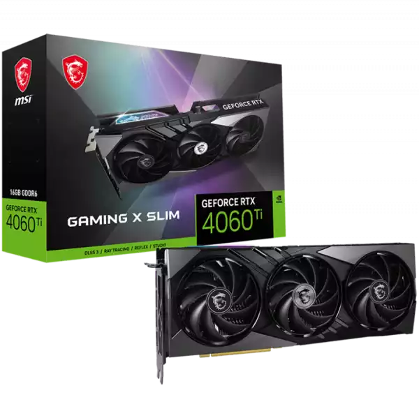 MSI Video Card Nvidia GeForce RTX 4060 Ti GAMING X SLIM 16G, 16GB GDDR6X, 128-bit, 2670 MHz Boost, 4352 CUDA Cores, PCIe 4.0, 3x DP 1.4a, HDMI 2.1a, RAY TRACING, Triple Fan, 550W Recommended PSU, 3Y MSI Video Card Nvidia GeForce RTX 4060 Ti GAMING X SLIM 16G, 16GB GDDR6X, 128-bit, 2670 MHz Boost, 4352 CUDA Cores, PCIe 4.0, 3x DP 1.4a, HDMI 2.1a, RAY TRACING, Triple Fan, 550W Recommended PSU, 3Y