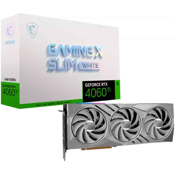 MSI Video Card Nvidia GeForce RTX 4060 Ti GAMING X SLIM WHITE 16G, 16GB GDDR6X, 128-bit, 2670 MHz Boost, 4352 CUDA Cores, PCIe 4.0, 3x DP 1.4a, HDMI 2.1a, RAY TRACING, Triple Fan, 550W Recommended PSU, 3Y