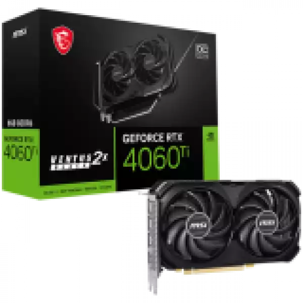 MSI Video Card Nvidia GeForce RTX 4060 Ti VENTUS 2X BLACK 8G OC, 8GB GDDR6, 128bit, Effective Memory Clock: 18000MHz, Boost: 2580 MHz, 4352 CUDA Cores, PCIe 4.0, 3x DP 1.4a, HDMI 2.1a, RAY TRACING, Dual Fan, 1x 8pin, 550W Recommended PSU, 3Y