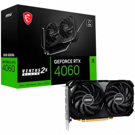 MSI Video Card Nvidia GeForce RTX 4060 VENTUS 2X BLACK 8G, 8GB GDDR6, 128bit, Boost: 2460 MHz, 3072 CUDA Cores, PCIe 4.0, 3x DP 1.4a, HDMI 2.1a, RAY TRACING, Dual Fan, 1x 8pin, 550W Recommended PSU, 3Y