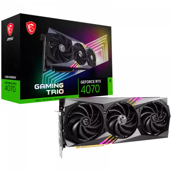 MSI Video Card Nvidia GeForce RTX 4070 GAMING TRIO 12G, 12GB GDDR6X, 192bit, Boost: 2490 MHz, 5888 CUDA Cores, PCIe 4.0, 3x DP 1.4a, HDMI 2.1a, RAY TRACING, Triple Fan, 1x 16pin, 650W Recommended PSU, 3Y