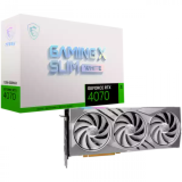 MSI Video Card Nvidia GeForce RTX 4070 GAMING X SLIM WHITE 12G, 12GB GDDR6X, 192-bit, 2610 MHz Boost, 5888 CUDA Cores, PCIe 4.0, 3x DP 1.4a, HDMI 2.1a, RAY TRACING, Triple Fan, 650W Recommended PSU, 3Y