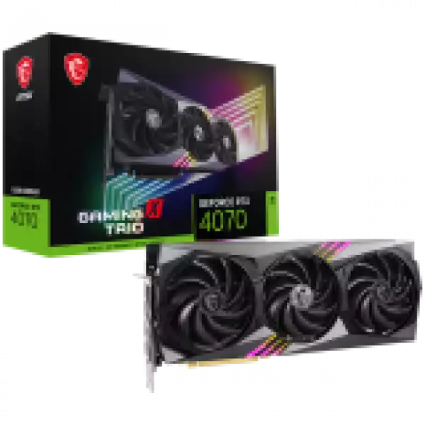 MSI Video Card Nvidia GeForce RTX 4070 GAMING X TRIO 12G, 12GB GDDR6X, 192bit, Effective Memory Clock: 21000MHz, Boost: 2625 MHz, 5888 CUDA Cores, PCIe 4.0, 3x DP 1.4a, HDMI 2.1a, RAY TRACING, Triple Fan, 1x 16pin, 650W Recommended PSU, 3Y