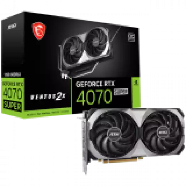 MSI Video Card NVidia GeForce RTX 4070 SUPER 12G VENTUS 2X OC, 12GB GDDR6X, 192-bit, 2505 MHz Boost, 7168 CUDA Cores, PCIe 4.0, 3x DP 1.4a, HDMI 2.1a, RAY TRACING, Dual Fan, 650W Recommended PSU, 3Y