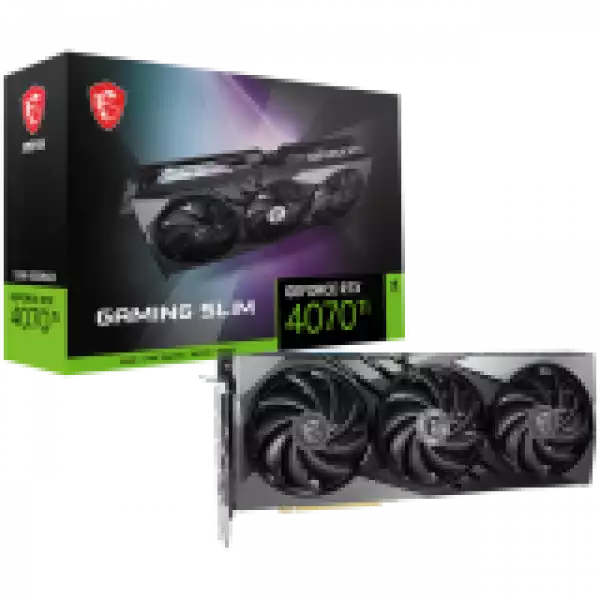MSI Video Card Nvidia GeForce RTX 4070 TI GAMING SLIM 12G, 12GB GDDR6X, 192bit, Boost: 2610 MHz, 7680 CUDA Cores, PCIe 4.0, 3x DP 1.4a, HDMI 2.1a, RAY TRACING, Triple Fan, 1x 16pin, 700W Recommended PSU, 3Y MSI Video Card Nvidia GeForce RTX 4070 TI GAMING SLIM 12G, 12GB GDDR6X, 192bit, Boost: 2610 MHz, 7680 CUDA Cores, PCIe 4.0, 3x DP 1.4a, HDMI 2.1a, RAY TRACING, Triple Fan, 1x 16pin, 700W Recommended PSU, 3Y