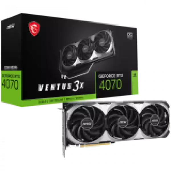 MSI Video Card Nvidia GeForce RTX 4070 VENTUS 3X E1 12G OC, 12GB GDDR6, 192bit, Boost: 2505 MHz, 5888 CUDA Cores, PCIe 4.0, 3x DP 1.4a, HDMI 2.1a, RAY TRACING, Triple Fan, 1x 8pin, 650W Recommended PSU, 3Y