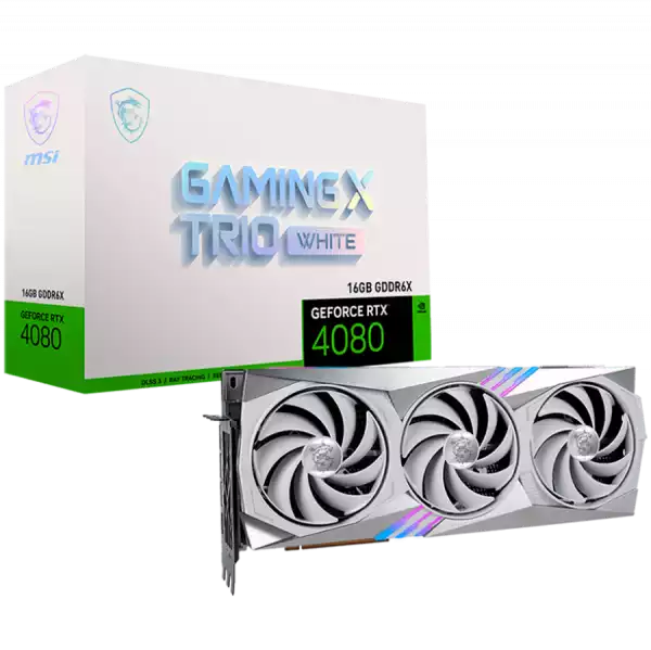 MSI Video Card Nvidia GeForce RTX 4080 16GB GAMING X TRIO WHITE, 16GB GDDR6X, 256bit, Effective Memory Clock: 22400MHz, Boost: 2595 MHz, 9728 CUDA Cores, PCIe 4.0, 3x DP 1.4a, HDMI 2.1a, RAY TRACING, Triple Fan, 850W Recommended PSU, 3Y