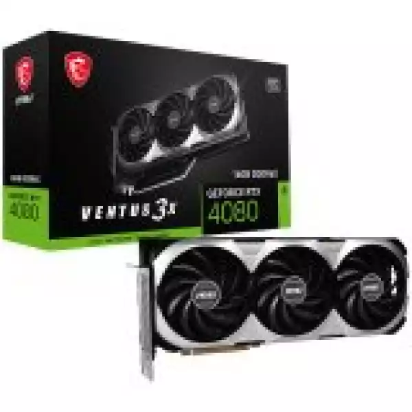 MSI Video Card Nvidia GeForce RTX 4080 16GB VENTUS 3X OC, 256bit, 16GB CDDR6X, 9728 CUDA Cores, PCIe 4.0, 3x DP 1.4, HDMI 2.1, RAY TRACING, Triple Fan, 750W Recommended PSU