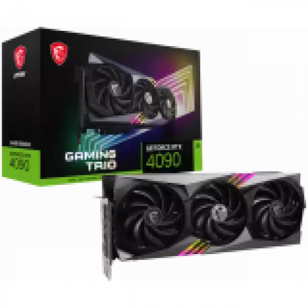 MSI Video Card NVidia GeForce RTX 4090 GAMING TRIO 24G, 24GB GDDR6X, 384-bit, 2520 MHz Boost, 16384 CUDA Cores, PCIe 4.0, 3x DP 1.4a, HDMI 2.1a, RAY TRACING, Triple Fan, 850W Recommended PSU, 3Y