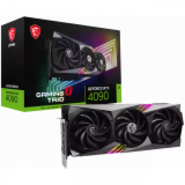 MSI Video Card NVidia GeForce RTX 4090 GAMING X TRIO 24G, 24GB GDDR6X, 384-bit, 2595 MHz Boost, 16384 CUDA Cores, PCIe 4.0, 3x DP 1.4a, HDMI 2.1a, RAY TRACING, Triple Fan, 850W Recommended PSU, 3Y MSI Video Card NVidia GeForce RTX 4090 GAMING X TRIO 24G, 24GB GDDR6X, 384-bit, 2595 MHz Boost, 16384 CUDA Cores, PCIe 4.0, 3x DP 1.4a, HDMI 2.1a, RAY TRACING, Triple Fan, 850W Recommended PSU, 3Y