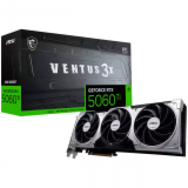 MSI Video Card NVIDIA GeForce RTX 5060 Ti 8G VENTUS 3X OC, 8GB GDDR7, 128-bit, 2617 MHz Boost, 4608 CUDA Cores, PCIe 5.0 (x8), 3x DP 2.1b, HDMI 2.1b, RAY TRACING, Triple Fan, 180W TDP, 8-pin PCIe Power, G-SYNC, 2-Slot, 3Y