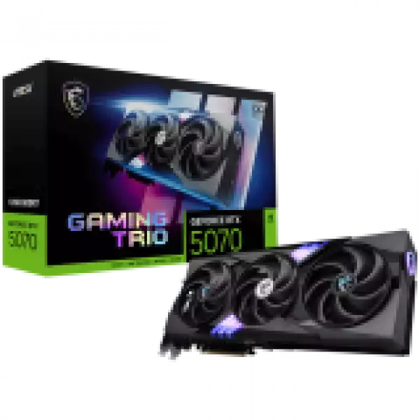 MSI Video Card Nvidia GeForce RTX 5070 12G GAMING TRIO OC, 12GB GDDR7, 192bit, Effective Memory Clock: 28000MHz, Boost: 2610 MHz, 6144 CUDA Cores, PCIe 5.0, 3x DP 2.1b, HDMI 2.1b, RAY TRACING, Triple Fan, 1x16pin, 650W Recommended PSU, 3Y