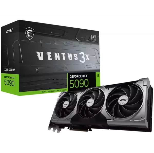 MSI Video Card Nvidia GeForce RTX 5090 32G VENTUS 3X OC, 32GB GDDR7, 512bit, Effective Memory Clock: 28000MHz, Boost: 2437 MHz, 21760 CUDA Cores, PCIe 5.0, 3x DP 2.1b, HDMI 2.1b, RAY TRACING, Triple Fan, 1x16pin, 1000W Recommended PSU, 3Y MSI Video Card Nvidia GeForce RTX 5090 32G VENTUS 3X OC, 32GB GDDR7, 512bit, Effective Memory Clock: 28000MHz, Boost: 2437 MHz, 21760 CUDA Cores, PCIe 5.0, 3x DP 2.1b, HDMI 2.1b, RAY TRACING, Triple Fan, 1x16pin, 1000W Recommended PSU, 3Y
