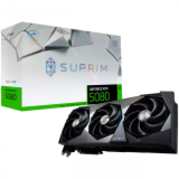 MSI Video Card Nvidia RTX 5080 16G SUPRIM SOC (16GB GDDR7/256bit, PCI-E Gen5, 3x DP 2.1, 1x HDMI 2.1, 1x 16-pin Power Connector, 850W recommended PSU, Retail)
