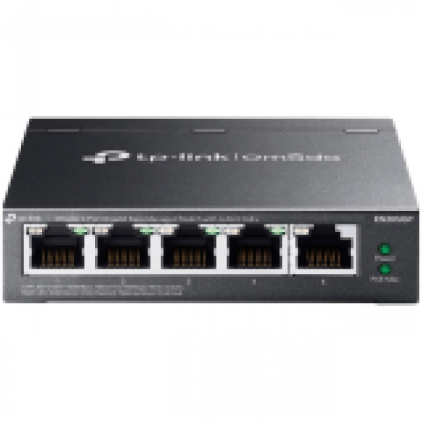 Omada 5-Port Gigabit Easy Managed Switch with 4-Port PoE+ 4× Gigabit PoE+ Ports, 1× Gigabit Non-PoE Ports 802.3at/af, 65 W PoE Power, Desktop Steel Case and Fanless Integration with Omada SDN Controller