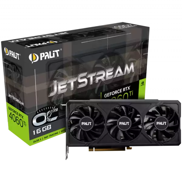 Palit GeForce RTX 4060Ti JetStream OC 16GB GDDR6, 128 bits, 1x HDMI 2.1, 3x DP 1.4a, three fan, 1x 8-pin Power connector, recommended PSU 650W, NE6406TU19T1-1061J