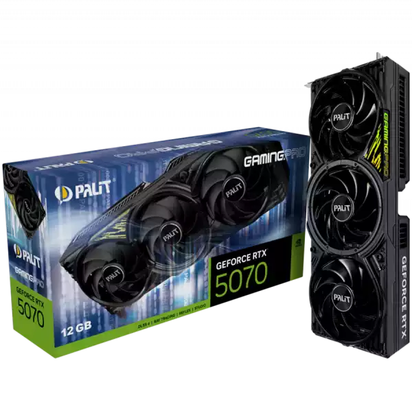 PALIT GeForce RTX 5070 GamingPro 12GB GDDR7 192 bit, 1x HDMI 2.1b, 3x DP 2.1b, 3 Fan, 1x 16-pin pwr connector, 650W, board size 331.9 x 127.1 x 60 mm, NE75070019K9-GB2050A