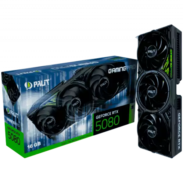 PALIT GeForce RTX 5080 GamingPro 16GB GDDR7, 256 bit, 1x HDMI 2.1b, 3x DP 2.1b, 3 Fan, 1x 16-pin pwr connector, 850W, 331.9 x 127.1 x 60 mm, NE75080019T2-GB2031A PALIT GeForce RTX 5080 GamingPro 16GB GDDR7, 256 bit, 1x HDMI 2.1b, 3x DP 2.1b, 3 Fan, 1x 16-pin pwr connector, 850W, 331.9 x 127.1 x 60 mm, NE75080019T2-GB2031A