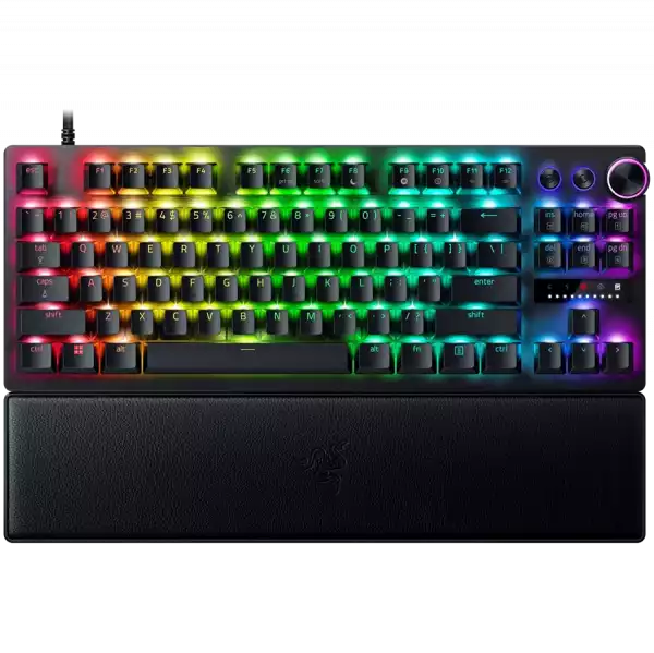 Razer Huntsman V3 Pro Tenkeyless, Gaming keyboard, Analog Optical Switch gen2, Razer Chroma RGB, Magnetic Firm Leatherette Wrist Rest, Multi-function Dial with 3 dedicated button, Detachable Type C Cable, 1000 Hz Polling Rate, Brushed Aluminum Alloy
