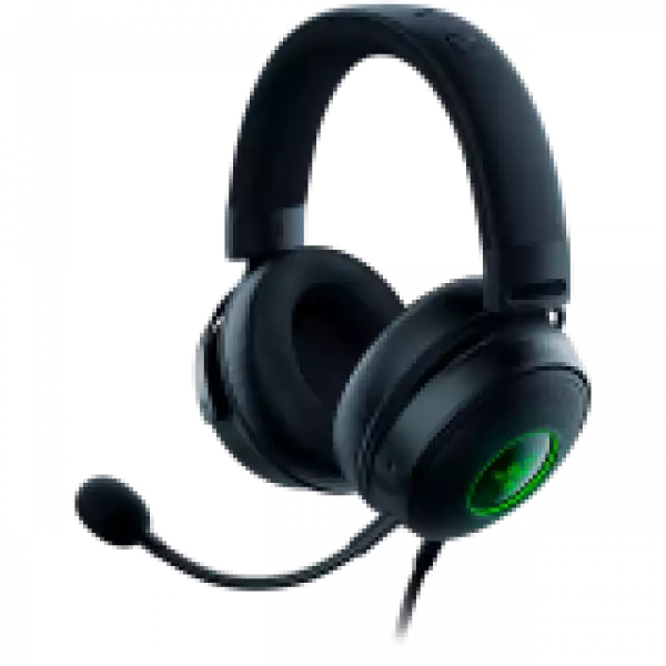 Razer Kraken V3, Gaming Headset, Detachable HyperClear Cardioid Mic, TriForce Titanium 50mm Drivers, Heat-Transfer Fabric/Leatherette/Memory Foam Earpads, THX Spatial Audio, Powered by Razer Chroma™ RGB, USB-A