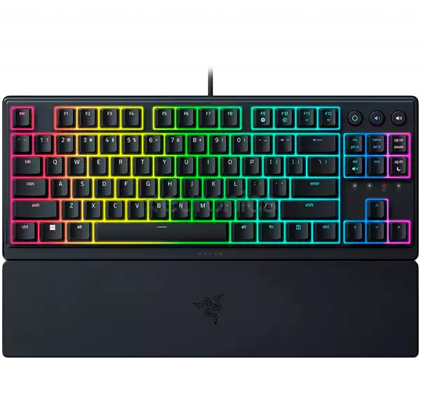 Razer Ornata V3 Tenkeyless, Low Profile Gaming Keyboard, US Layout, 8 Razer Chroma™ RGB Lighting Zones, Dedicated Media Keys, UV-coated ABS Keycaps, 1000 Hz Ultrapolling, Durable spill-resistant design, Braided fiber cable