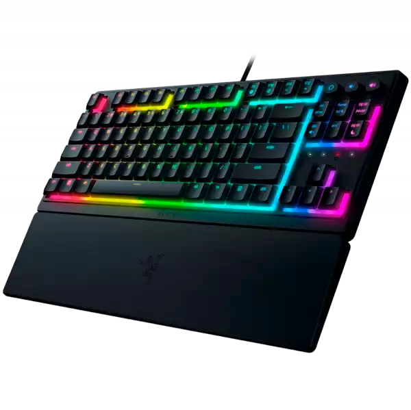Razer Ornata V3 Tenkeyless, Low Profile Gaming Keyboard, US Layout, 8 Razer Chroma™ RGB Lighting Zones, Dedicated Media Keys, UV-coated ABS Keycaps, 1000 Hz Ultrapolling, Durable spill-resistant design, Braided fiber cable