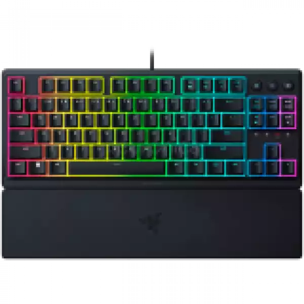 Razer Ornata V3 Tenkeyless, Low Profile Gaming Keyboard, US Layout, 8 Razer Chroma™ RGB Lighting Zones, Dedicated Media Keys, UV-coated ABS Keycaps, 1000 Hz Ultrapolling, Durable spill-resistant design, Braided fiber cable