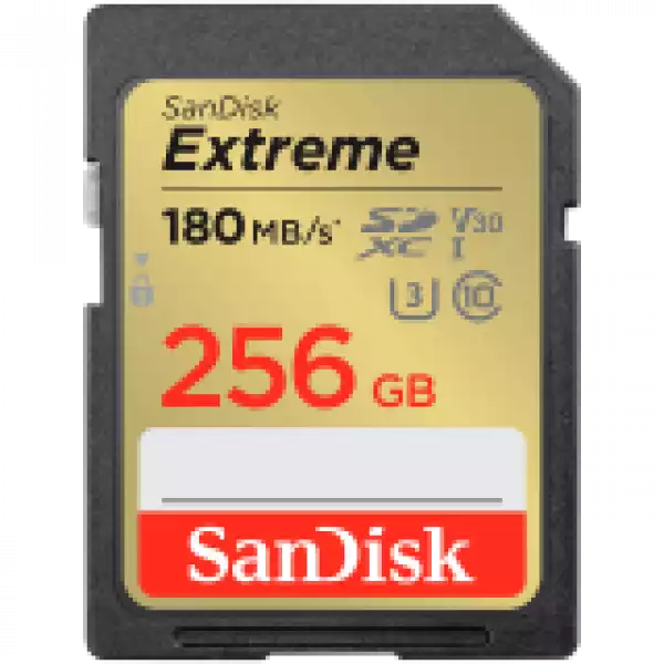 SANDISK Extreme 256GB SDXC Memory Card + 1 year RescuePRO Deluxe up to 180MB/s & 130MB/s Read/Write speeds, UHS-I, Class 10, U3, V30