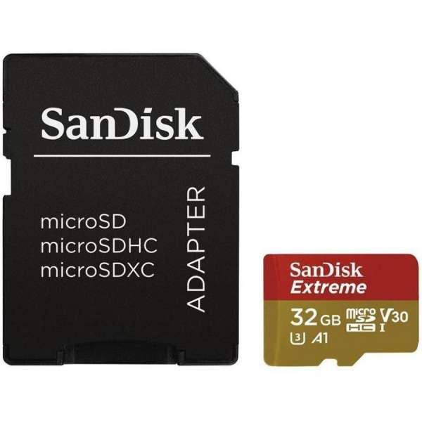 SANDISK Extreme microSDHC 32GB for Action Cams and Drones + SD Adapter - 100MB/s A1 C10 V30 UHS-I U3 - Twin Pack