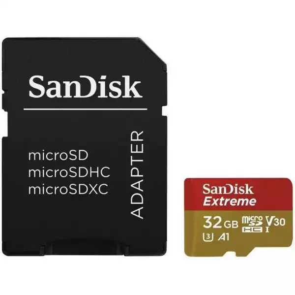 SANDISK Extreme microSDHC 32GB for Action Cams and Drones + SD Adapter - 100MB/s A1 C10 V30 UHS-I U3 - Twin Pack