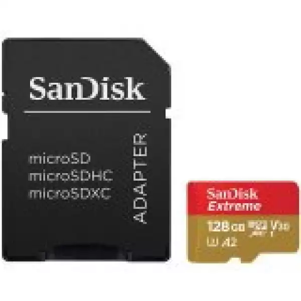 SANDISK Extreme microSDXC 128GB + SD Adapter + Rescue Pro Deluxe 160MB/s A2 C10 V30 UHS-I U4