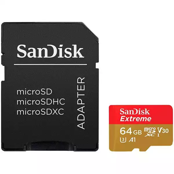SANDISK Extreme microSDXC 64GB for Action Cams and Drones + SD Adapter 160MB/s A2 C10 V30 UHS-I U3