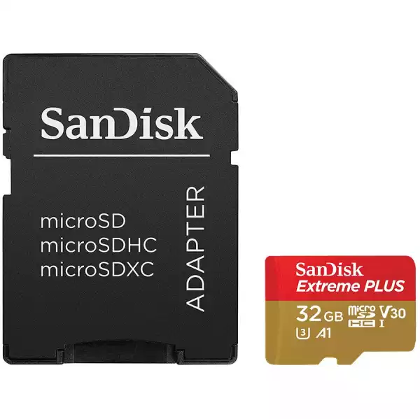 SANDISK Extreme PLUS microSDHC 32GB + SD Adapter + RescuePRO Deluxe 100MB/s A1 C10 V30 UHS-I U3
