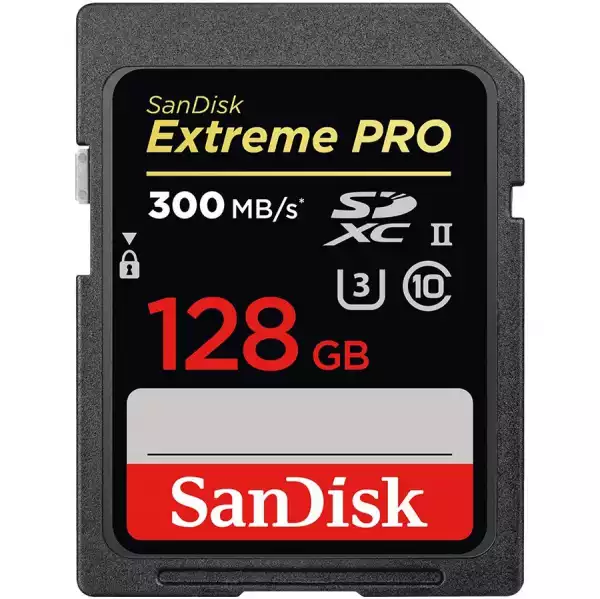 SANDISK Extreme PRO 128GB SDXC Memory Card up to 300MB/s, UHS-II, Class 10, U3, V90