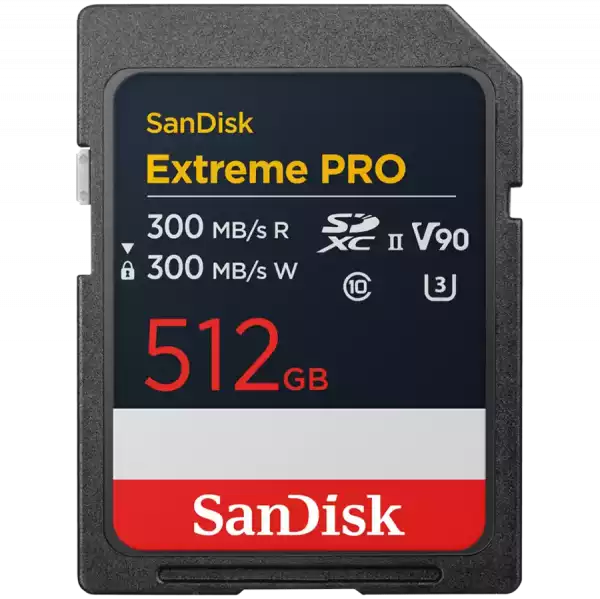 SANDISK Extreme PRO 512GB SDXC Memory Card, 300MB/s Read & Write speeds, 8K, V90, UHS-II
