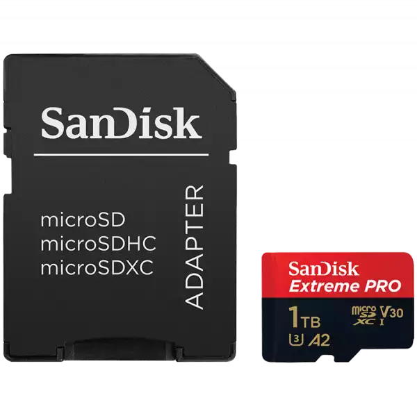 SANDISK Extreme PRO microSDXC 1TB + SD Adapter + 2 years RescuePRO Deluxe up to 200MB/s & 140MB/s Read/Write speeds A2 C10 V30 UHS-I U3