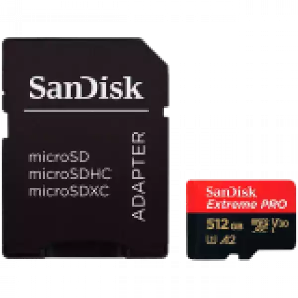 SANDISK Extreme PRO microSDXC 512GB + SD Adapter + 2 years RescuePRO Deluxe up to 200MB/s & 140MB/s Read/Write speeds A2 C10 V30 UHS-I U3
